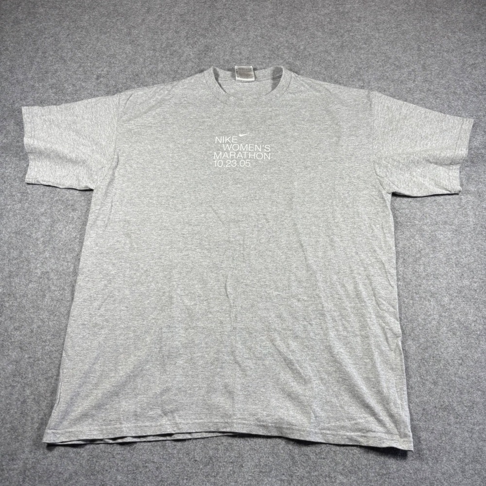 Nike Womens Marathon 2005 Race Crew T-Shirt Mens XL Gray‎ Graphic Tee Y2K